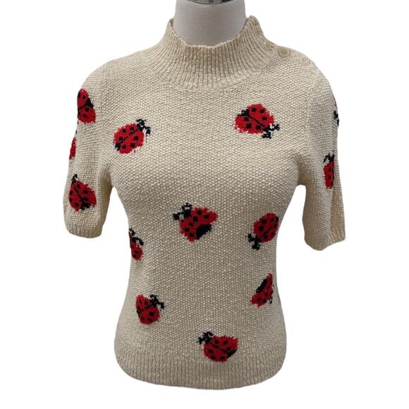 Anthropologie Maeve Ladybug Short Puff Sleeve Sweater - Picture 3 of 8